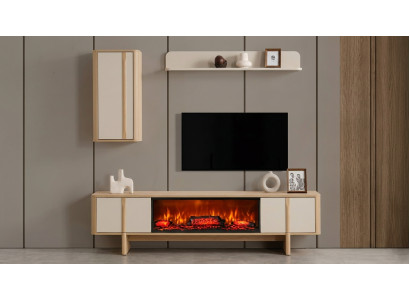 TV Lowboard Wandschrank Wandregal Stil modern beige Kamin
