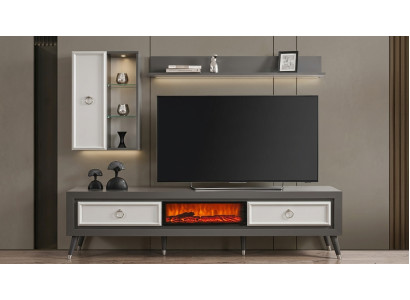 TV Lowboard Wandschrank Wandregal Stil modern schwarz Kamin