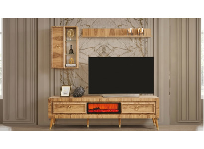 TV Lowboard Wandschrank Wandregal Stil modern braun Kamin