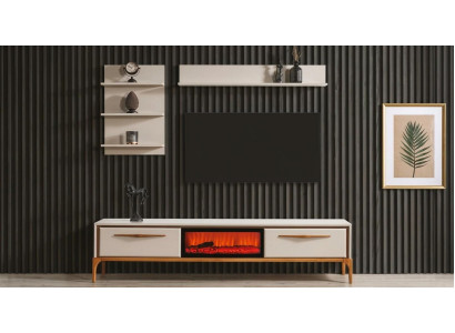 TV Lowboard Wandschrank Wandregal Stil modern beige Kamin