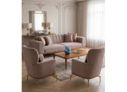 Wohnzimmer Set 3tlg 2х Sessel 3-Sitzer-Sofa Moderner Stil Samt Bequem
