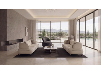 Wohnzimmer Polstergarnitur Beige Grau Stoff 3-Sitzer Stoffsessel Set
