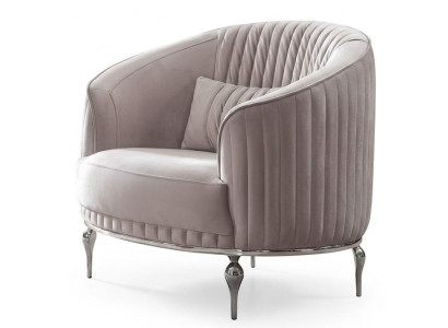 Weißer Designer Sessel Rundform Stoffbezug Metallgestell Modern Lounge