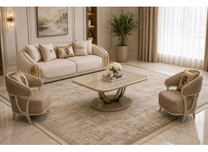 Wohnzimmer set 3-Sitzer sofa 2x Sessel Couchtisch Beige Modern