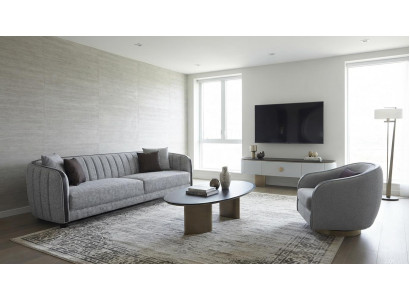 Wohnzimmer Set 3-Sitzer Couchtisch Lowboard Moderner Stil Komfortabel