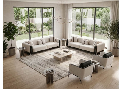 Wohnlandschaft Sofa 3+3+1+1-Sitzer Beige Textil Modern Zeitgenössisch