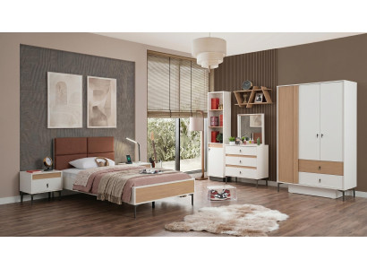 Weißes modernes Jugendzimmer Bett Schrank Kommode Nachttische Bücherregal