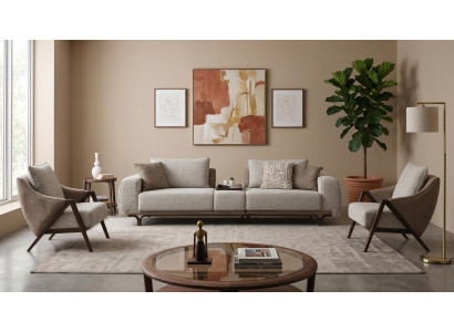 Wohnzimmer Set 3 Sitzer Sofa 2x Sessel Modern Grau Stark