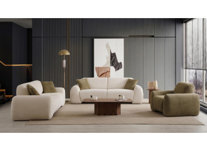 Wohnzimmer Set 2x 3 Sitzer Sofa Sessel Modern Beige Harmonisch Edel