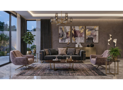 Wohnzimmer Set 3 Sitzer Sofa 2x Sessel Modern Schwarz Chic
