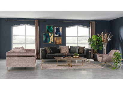 Wohnzimmer Set 2x 3 Sitzer Sofa Sessel Modern Rosa Schick
