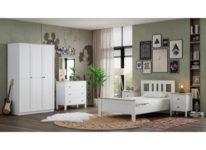 Weißes stilvolles Jugendzimmer Bett,Kleiderschrank Kommode Nachttische modern