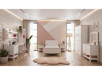 Weißes Jugendzimmer Bett Schrank Kommode Nachttische Schreibtisch Bücherregal
