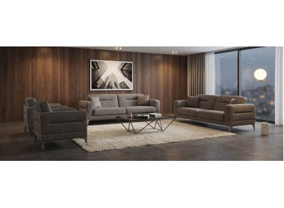 Wohnzimmer-Set 2x Schlafsofa 2x Schlafsessel Grau Metallbeinen