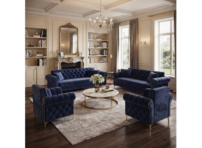 Wohnzimmer-Set 2x Schlafsofa 2x Schlafsessel Rautenförmiger Ziernaht