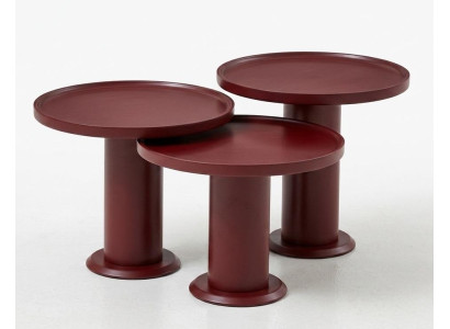 Wohnzimmertisch Set Rot Modern Holz Rund 3-tlg Couchtisch Tisch