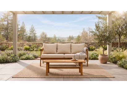 Terrase Polstergarnitur Set 3-Sitzer-Sofa Couchtisch braun beige