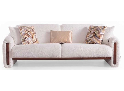 Weiches Schlafsofa Weiß Bouclé-Stoff  Holzeinlagen Kissen Modern