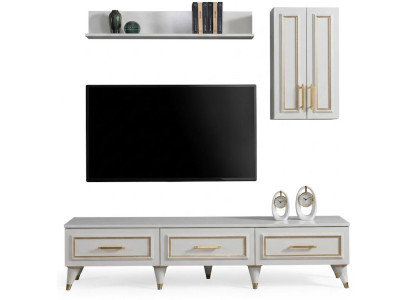 TV Lowboard Wandregal Wandschrank Weiss Gold Modern Eleganter Luxus