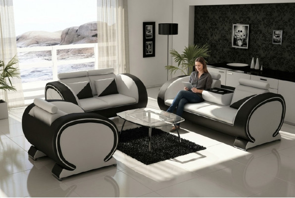 Divano in pelle con funzione bar, divano di design, divano a 3 posti relax.