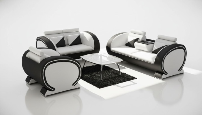 Divano in pelle con funzione bar, divano di design, divano a 3 posti relax.