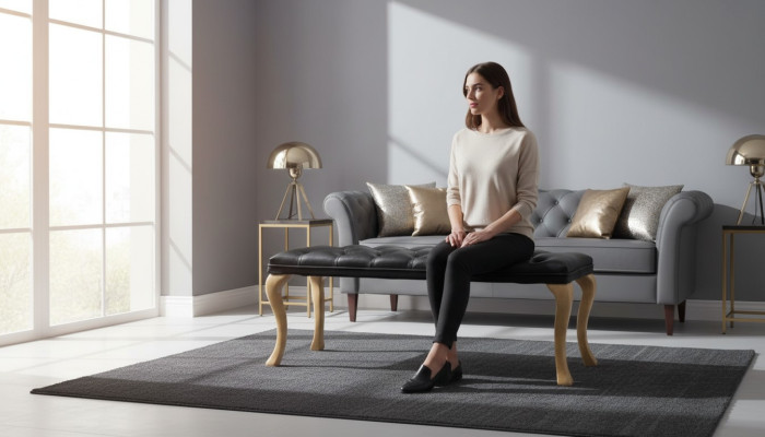 Chaise longue Chesterfield Liege Sitz Hocker in pelle tessile 50x50x45 / 120x40x45