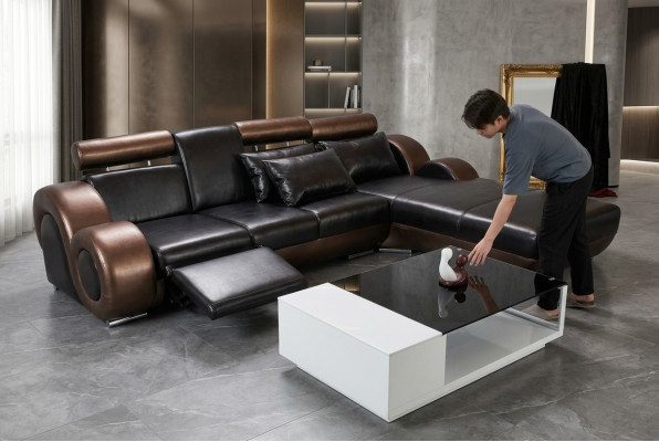 Elegante divano d'angolo di design Berlin II in pelle divano angolare divano.