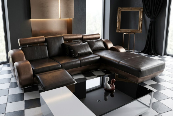 Elegante divano d'angolo di design Berlin II in pelle divano angolare divano.