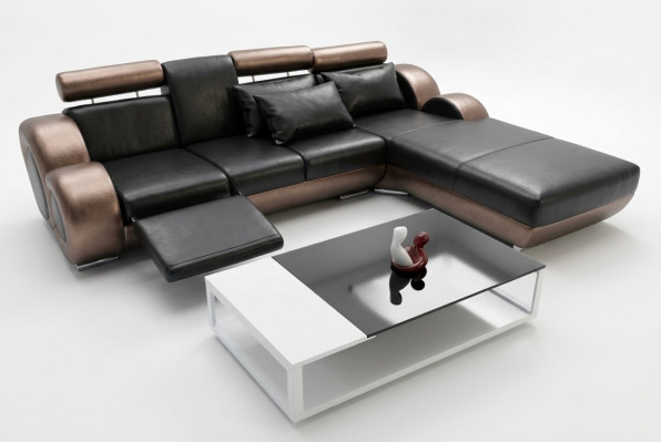 Elegante divano d'angolo di design Berlin II in pelle divano angolare divano.