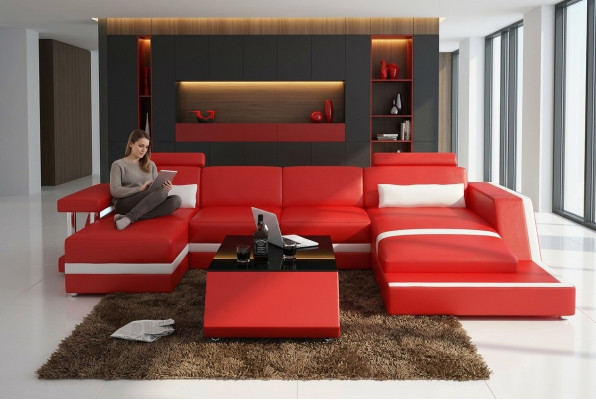 Designer divano ad angolo divano paesaggio urbano grande moderno divano in pelle Hamburg III