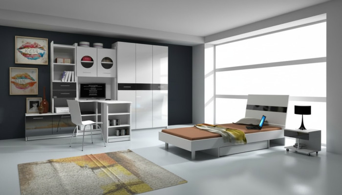 Camera per ragazzi 7 pezzi. Camera da letto completa con letto per bambini, armadio, scrivania. Nuovo.