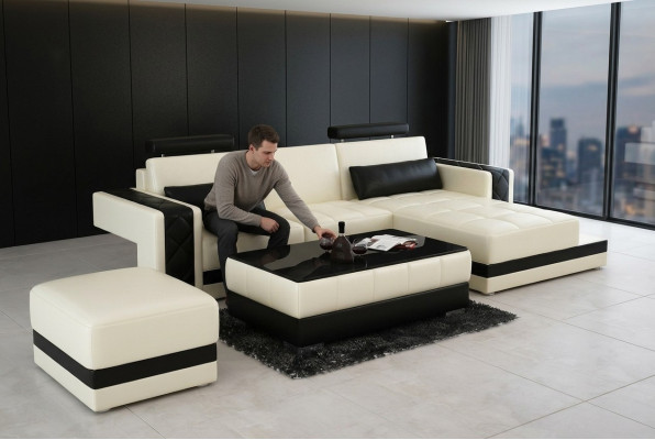 Divano in pelle Salotto Composizione abitativa Angolo Divano angolare Decorazione Set di design moderno