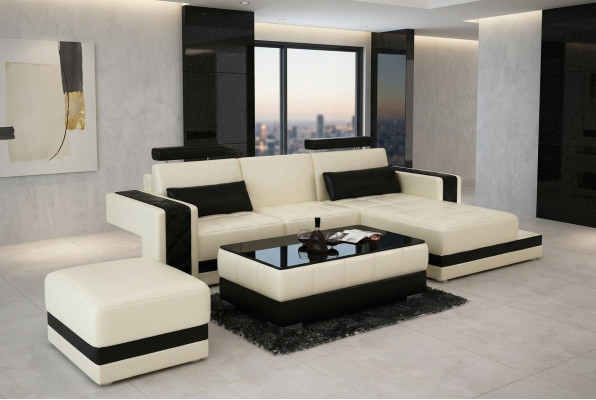 Divano in pelle Salotto Composizione abitativa Angolo Divano angolare Decorazione Set di design moderno