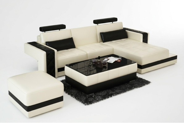 Divano in pelle Salotto Composizione abitativa Angolo Divano angolare Decorazione Set di design moderno