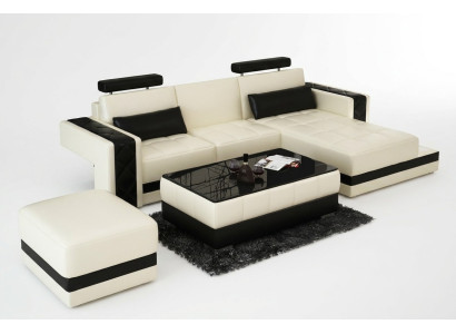 Divano in pelle Salotto Composizione abitativa Angolo Divano angolare Decorazione Set di design moderno