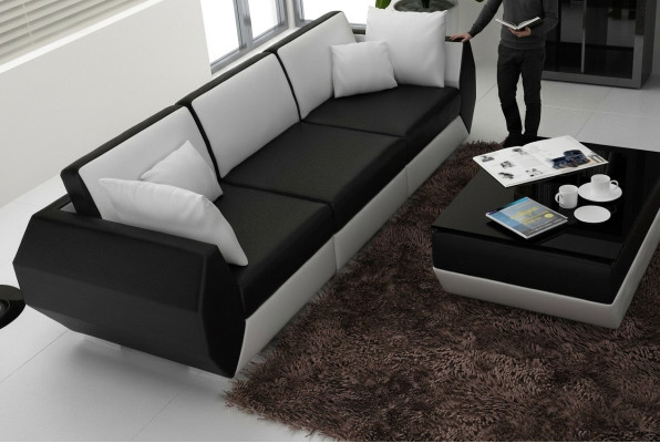 Divano in pelle Angolo salotto 3+3 posti Set di divani Design moderno.