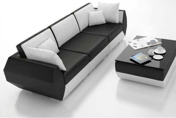 Divano in pelle Angolo salotto 3+3 posti Set di divani Design moderno.