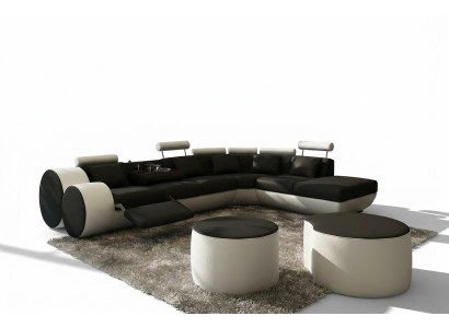 Divano ad angolo Sofa Divano Imbottito Salotto Divano ad angolo in Pelle Set di divani Madrid.