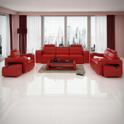 Divano in pelle di design Set di divani divano divano poltrona set di tavoli da pranzo 3 + 2 + 1 Set PISA