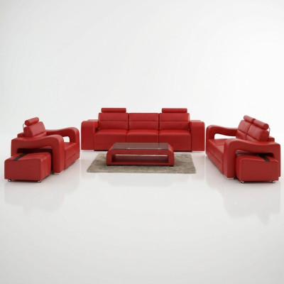 Divano in pelle di design Set di divani divano divano poltrona set di tavoli da pranzo 3 + 2 + 1 Set PISA