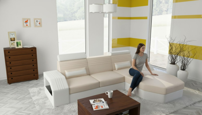 Divano design angolare in pelle tessuto set di imbottitura salotto concept arie confortevoli.