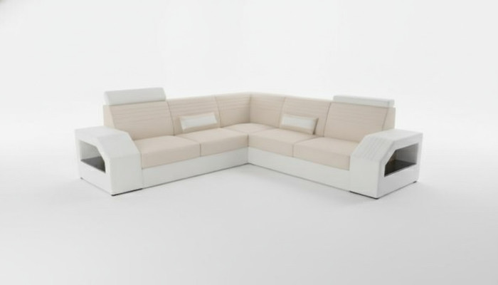 Divano design Divano angolare in pelle e tessuto Set di imbottiti Soggiorno a forma di L