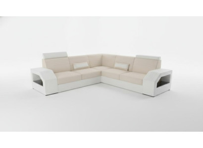 Divano design Divano angolare in pelle e tessuto Set di imbottiti Soggiorno a forma di L