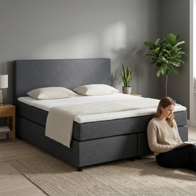 Letto Continental Letto Boxspring Letti Imbottiti Alti Doppi in Pelle Tessile Letto