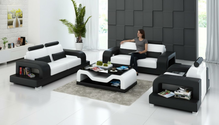Divano in pelle Divano Soggiorno Composizione 3+2+1 Posti Sedute Set Divano Design Moderno