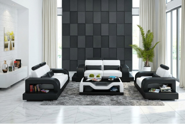 Divano in pelle Divano Soggiorno Composizione 3+2+1 Posti Sedute Set Divano Design Moderno