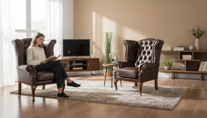 Chesterfield poltrona con braccioli Queen, aspetto antico, divano imbottito, nuovo, mobili per la TV.