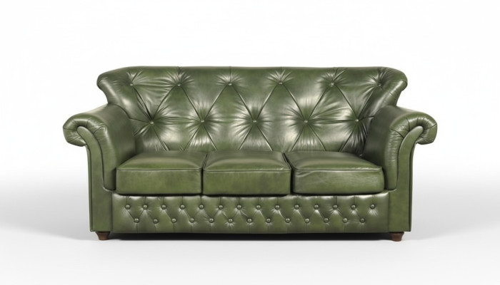 Divano Chesterfield XXL in pelle e tessuto nuovo.