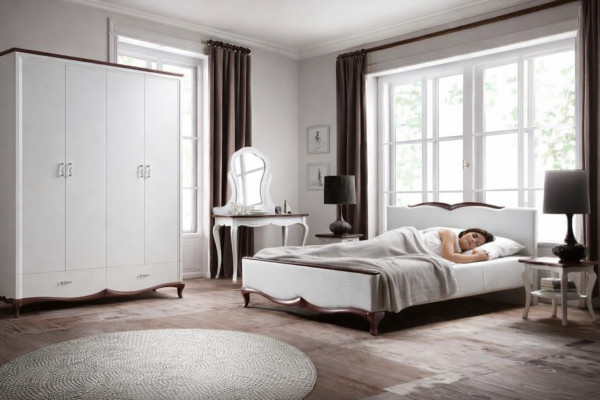 Letto matrimoniale Chester letto letto Letti Imbottito Tessile Classico Legno Camera da letto Nuovo