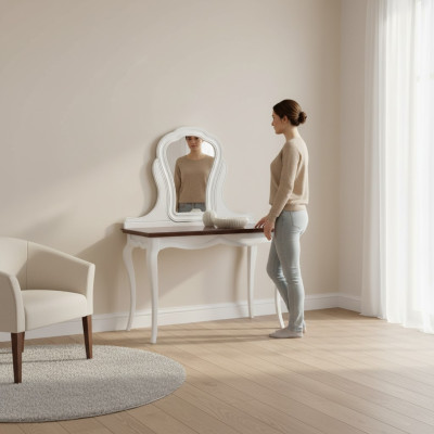 Tavolo in legno massello Consolle classica Specchio Comò Tavolo da toeletta Camera da letto Nuovo
